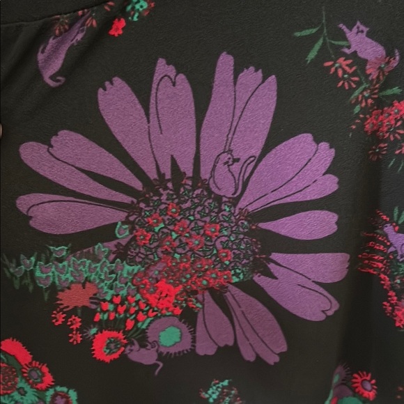 ModCloth Cat Print Floral Black and Purple Dress Size S - Picture 5 of 9